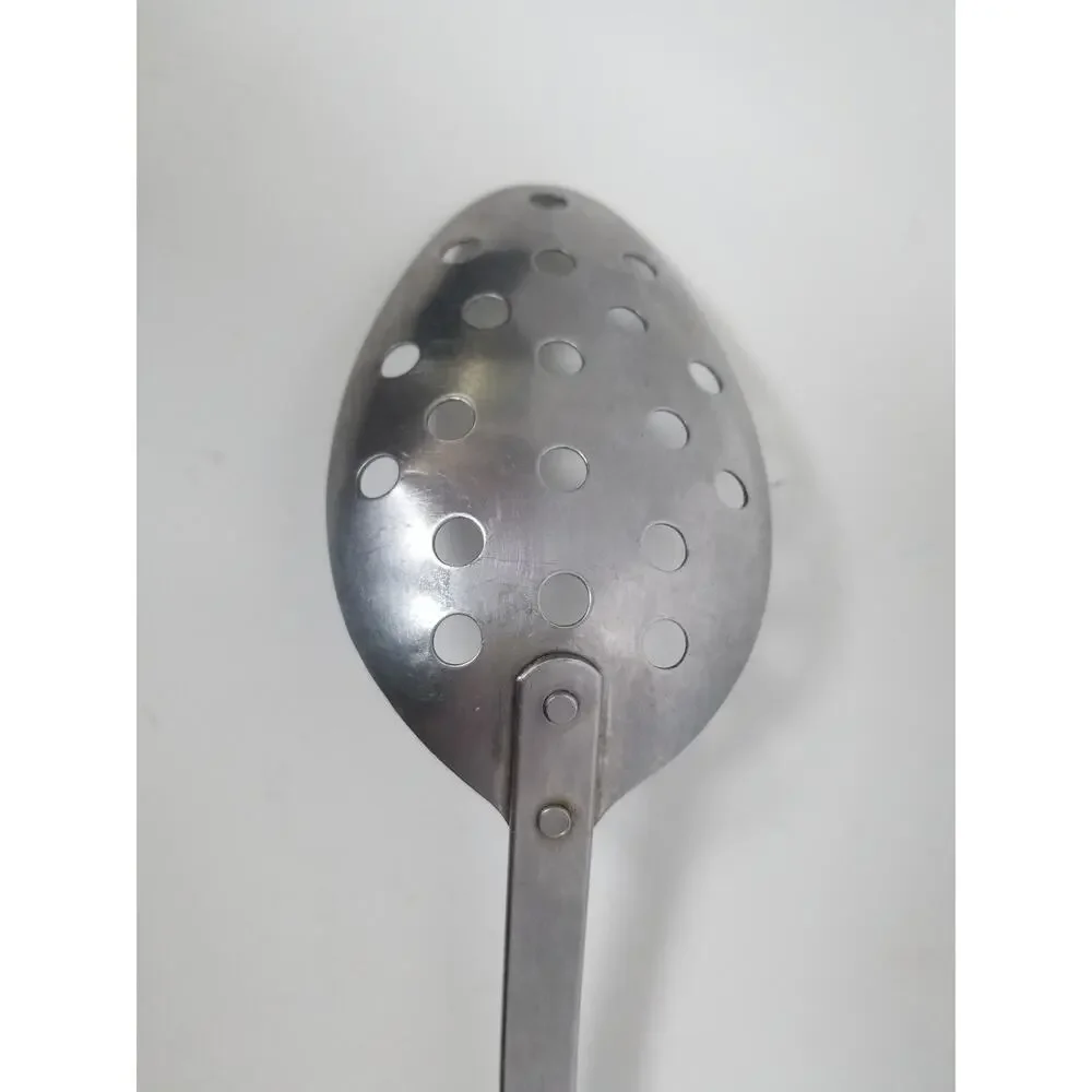 Ekco Stainless USA Black Handle & White Daisy Pattern Slotted Spoon MCM Vtg
